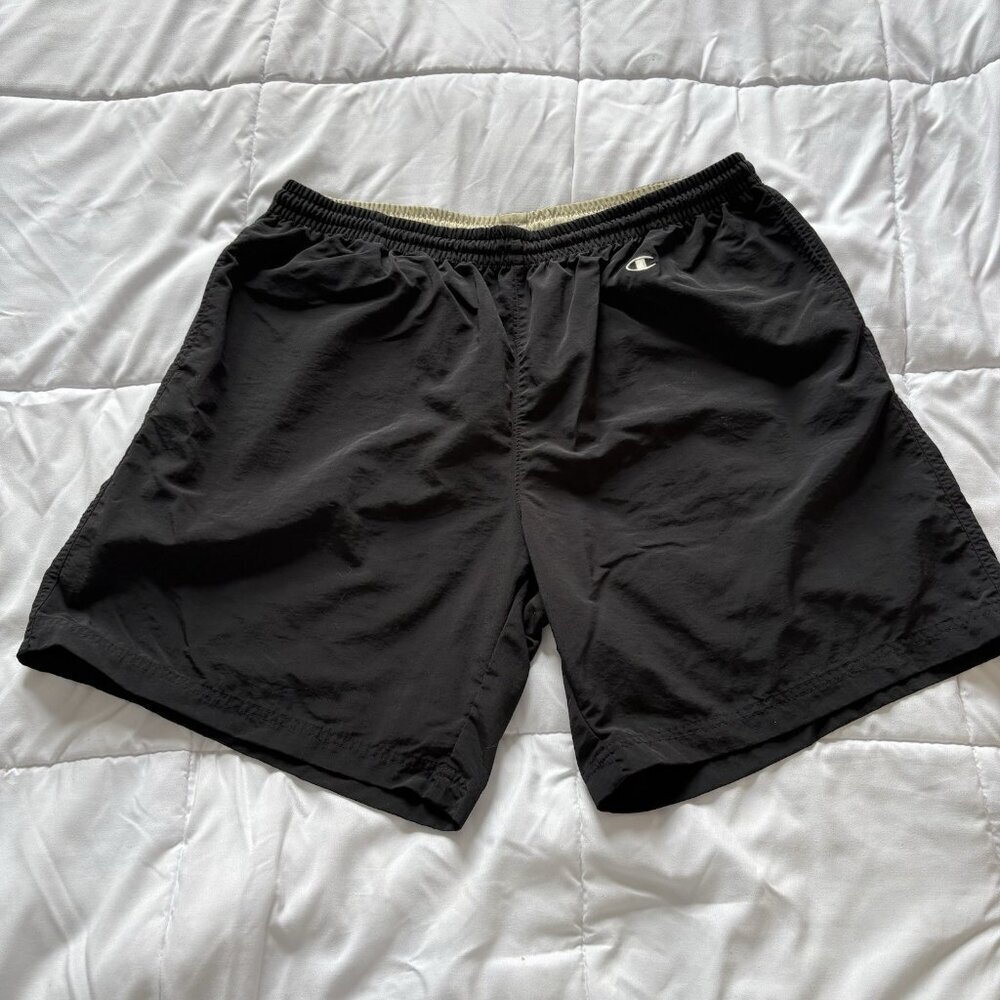 Vintage 90s Y2K Champion Streetwear Mens XL Black Shorts 100% Nylon‎ Pockets